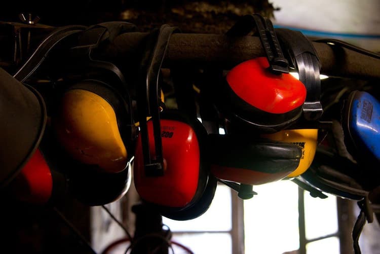 sound-cancelling earmuffs hanging up