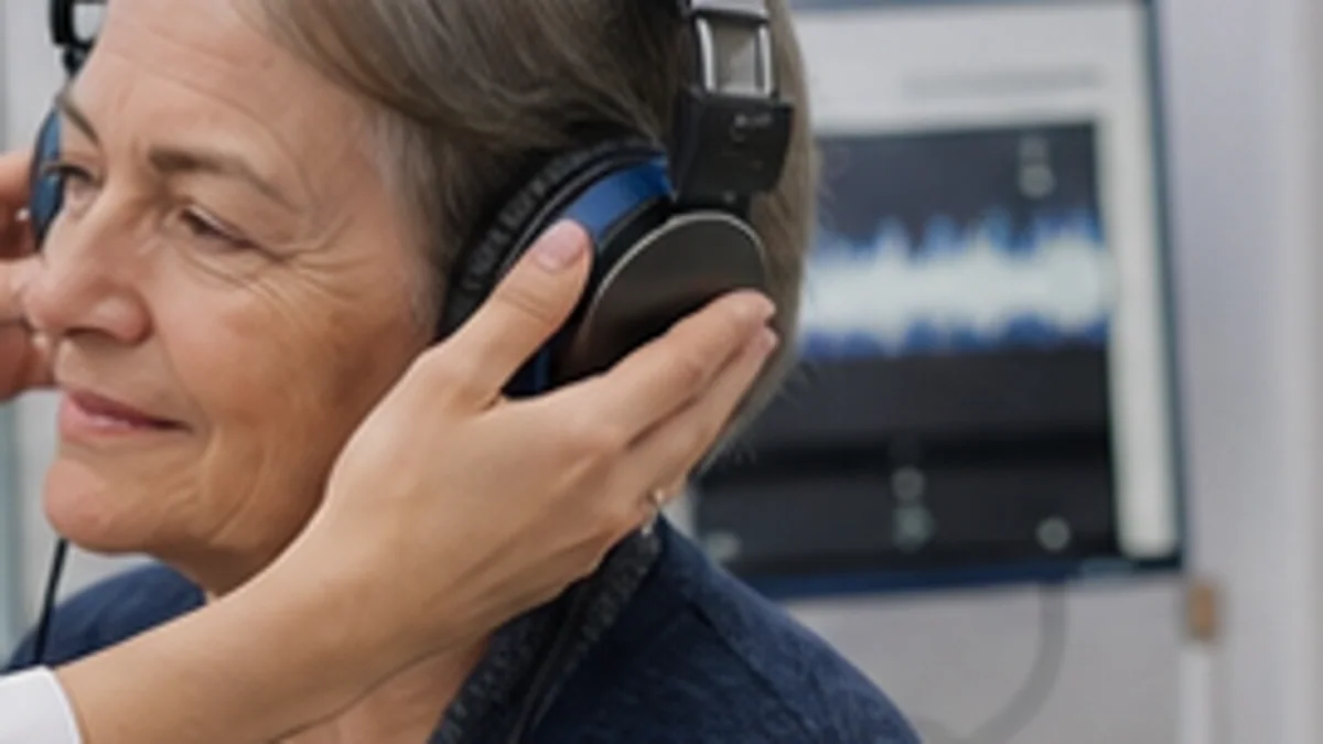 Adult discussing a combined hearing loss pattern with an audiologist